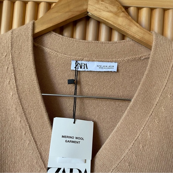 Zara limited edition merino wool cardigan tan - Picture 5 of 7